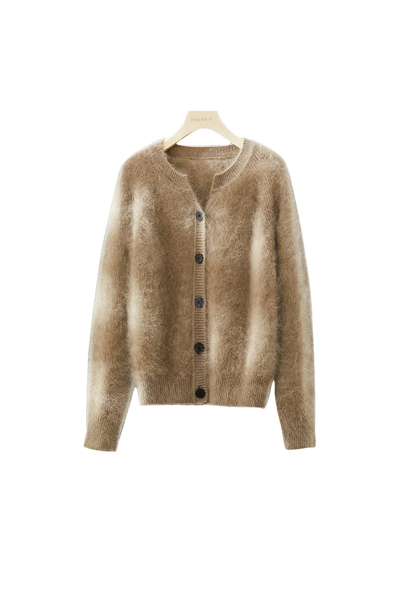 Ultrafine Brushed Cashmere Crewneck Cardigan