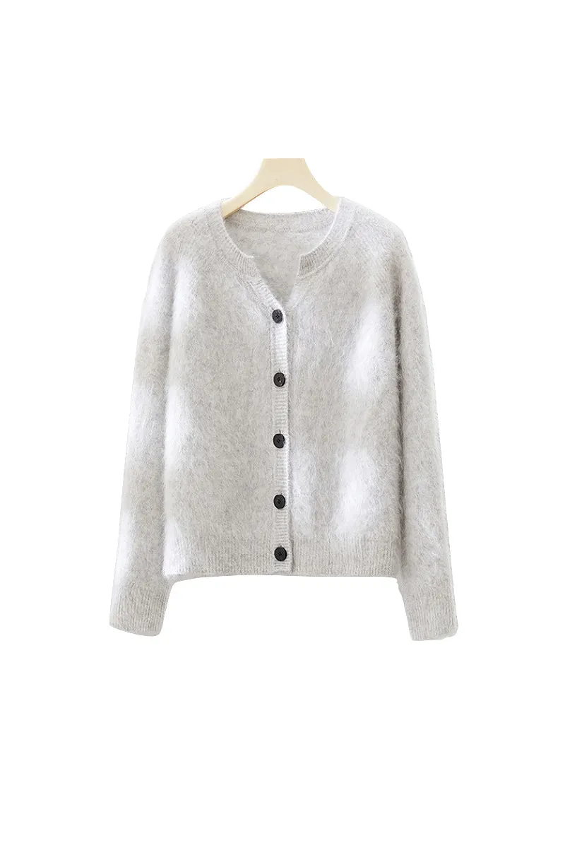 Ultrafine Brushed Cashmere Crewneck Cardigan