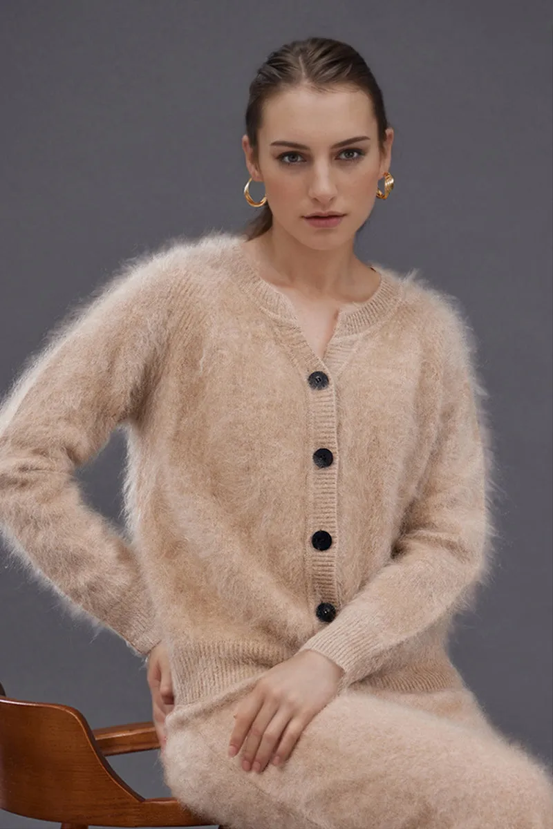 Ultrafine Brushed Cashmere Crewneck Cardigan