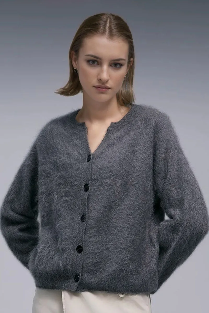 Ultrafine Brushed Cashmere Crewneck Cardigan