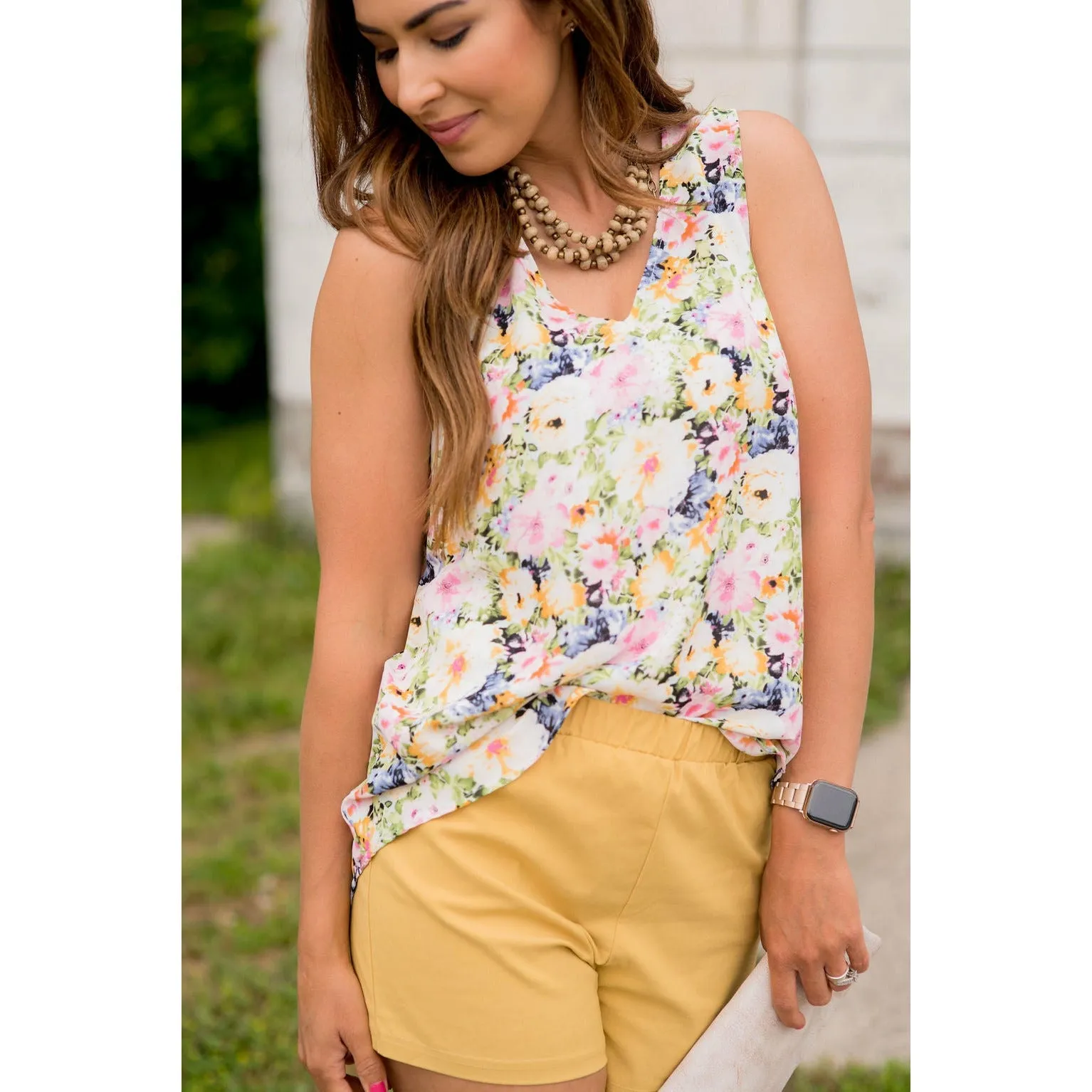 V-Neck Multi Floral Patterned Tank