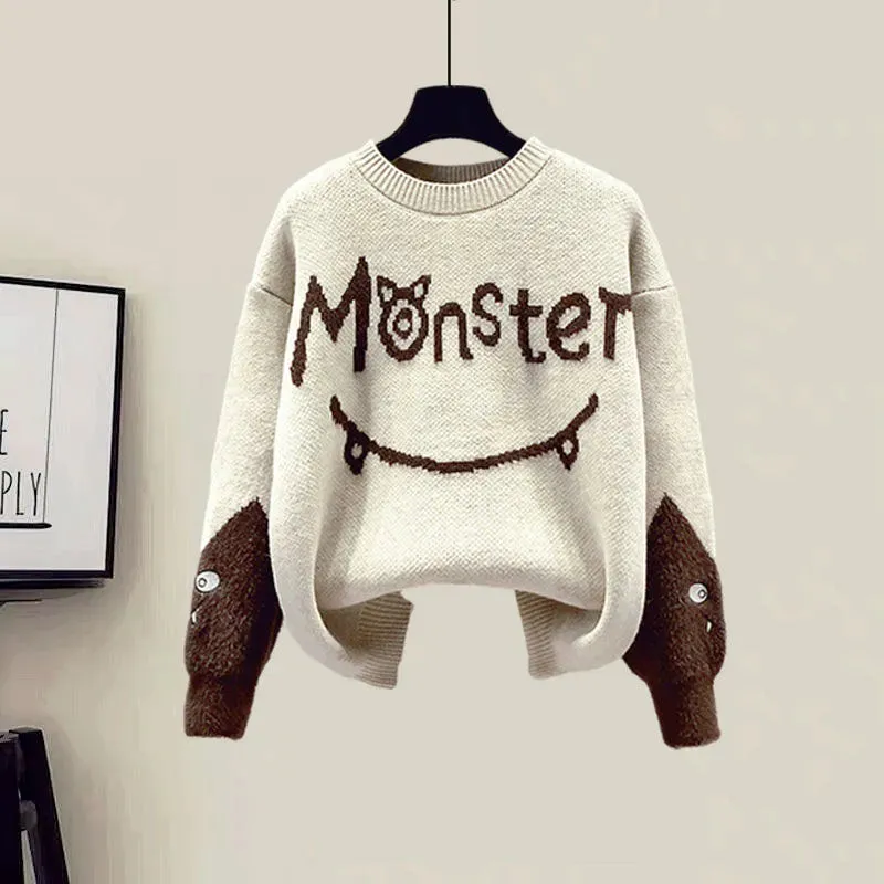 Winter New Cashmere Vest Coat Embroidery Knitted Sweater Casual Trousers Three Piece Elegant Pants Set Outfit
