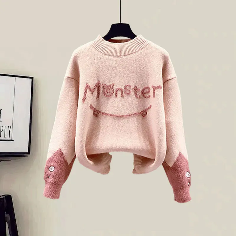 Winter New Cashmere Vest Coat Embroidery Knitted Sweater Casual Trousers Three Piece Elegant Pants Set Outfit