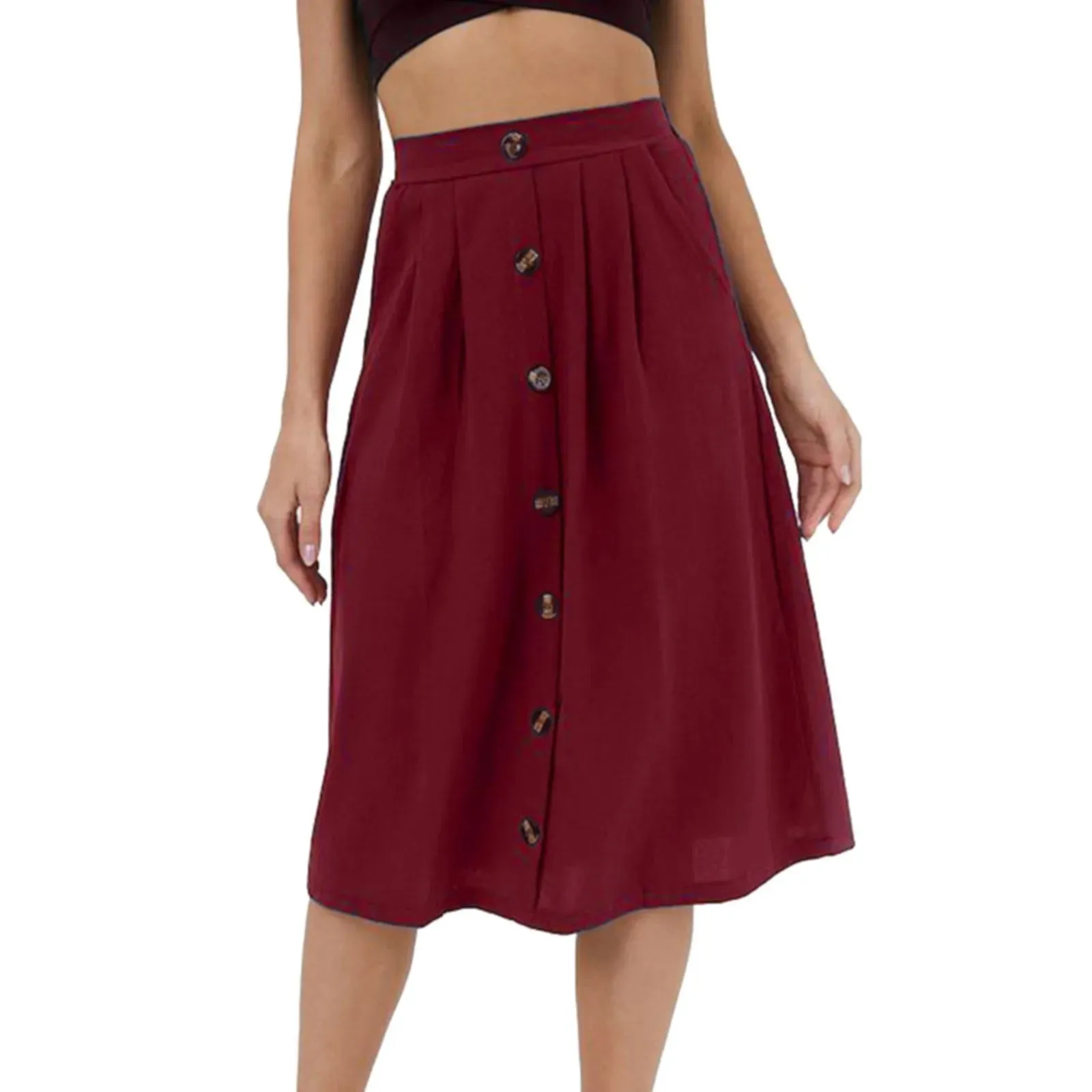 Women Casual Cotton Linen Loose Frill Tie With All-matched Solid 2024 Skirt