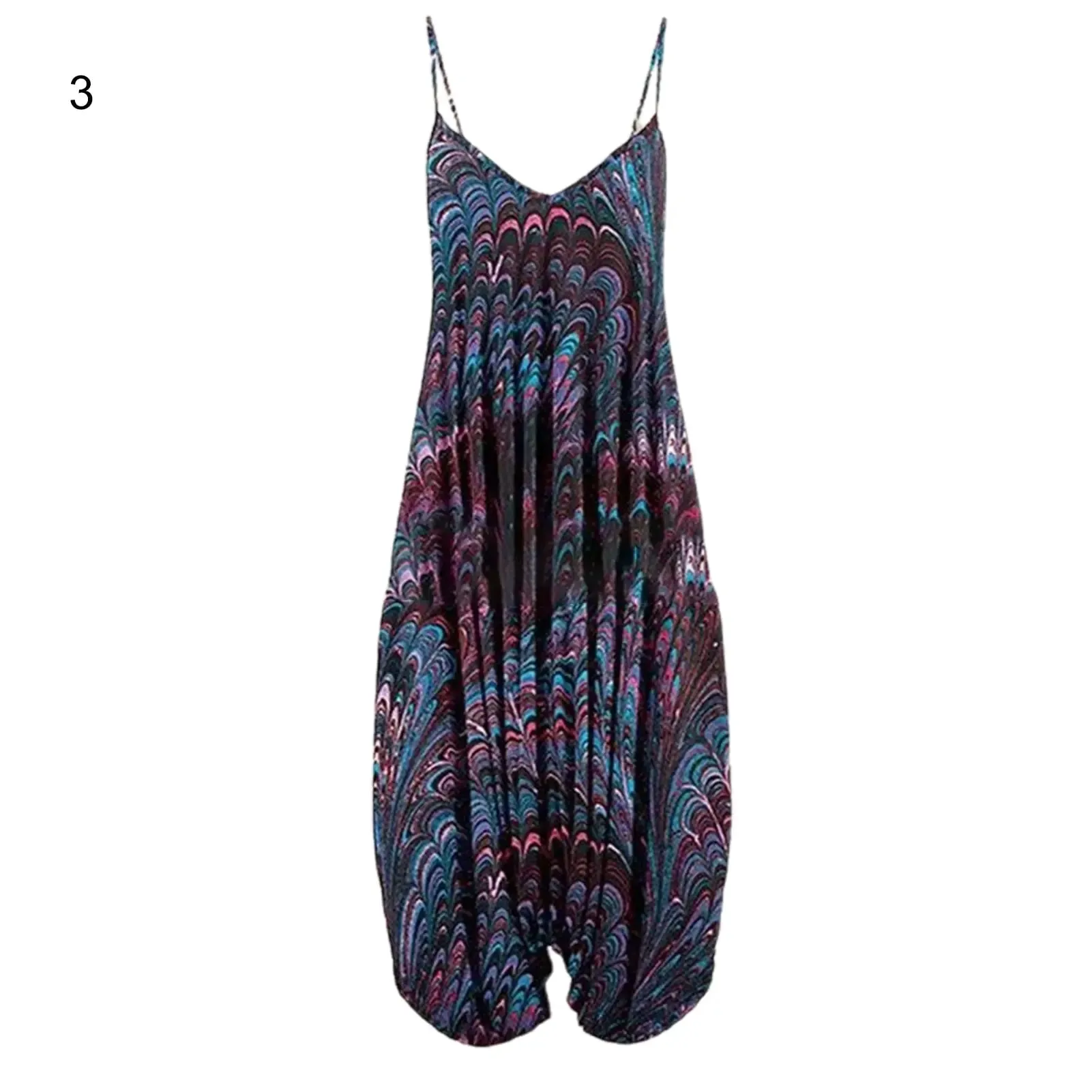 Women Sling Jumpsuit Wide Leg Overalls Harem Romper Jumpsuit Loose Geometric Boho Floral Print Sleeveless Summer Female Garment