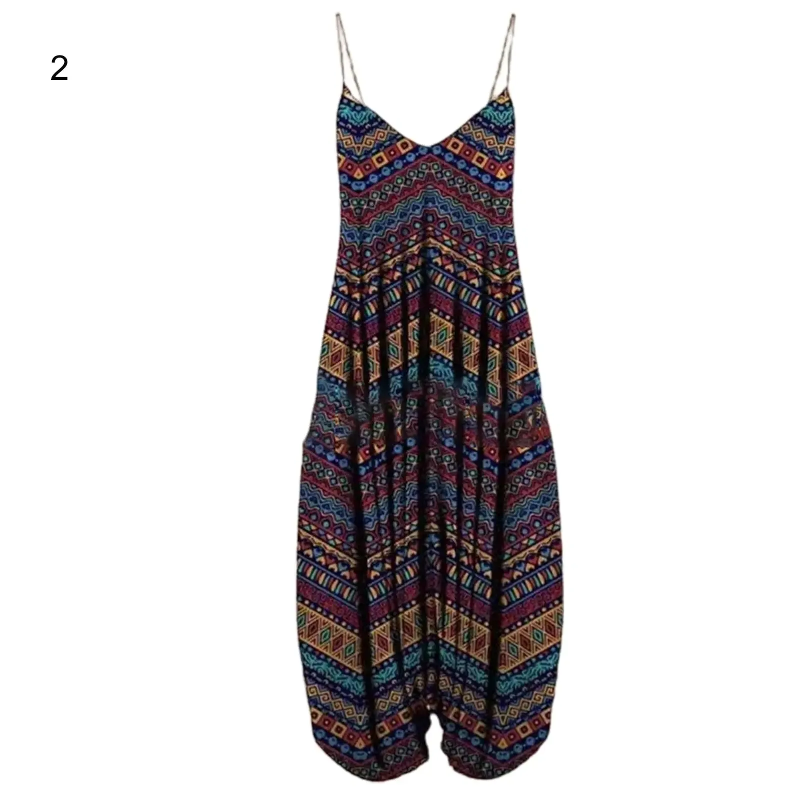 Women Sling Jumpsuit Wide Leg Overalls Harem Romper Jumpsuit Loose Geometric Boho Floral Print Sleeveless Summer Female Garment