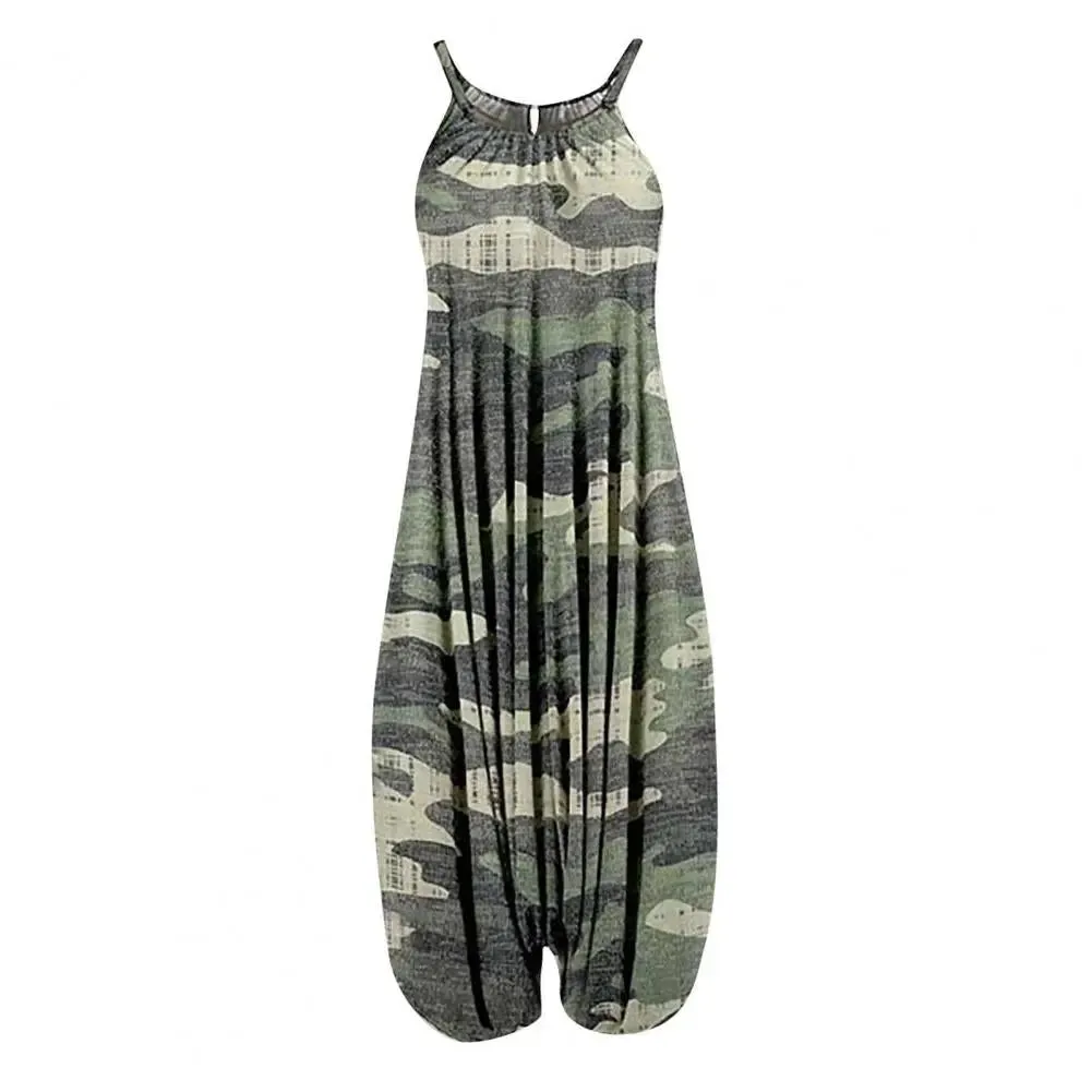 Women Sling Jumpsuit Wide Leg Overalls Harem Romper Jumpsuit Loose Geometric Boho Floral Print Sleeveless Summer Female Garment