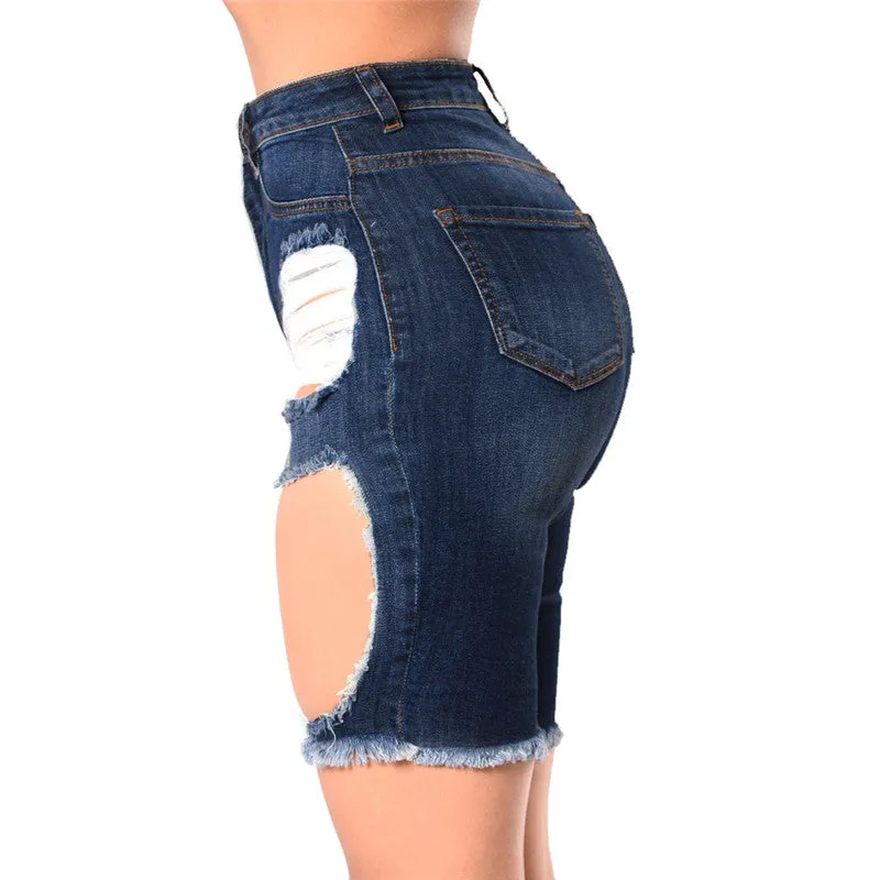 Women's Ripped Mid Rise Stretchy Denim Bermuda Shorts