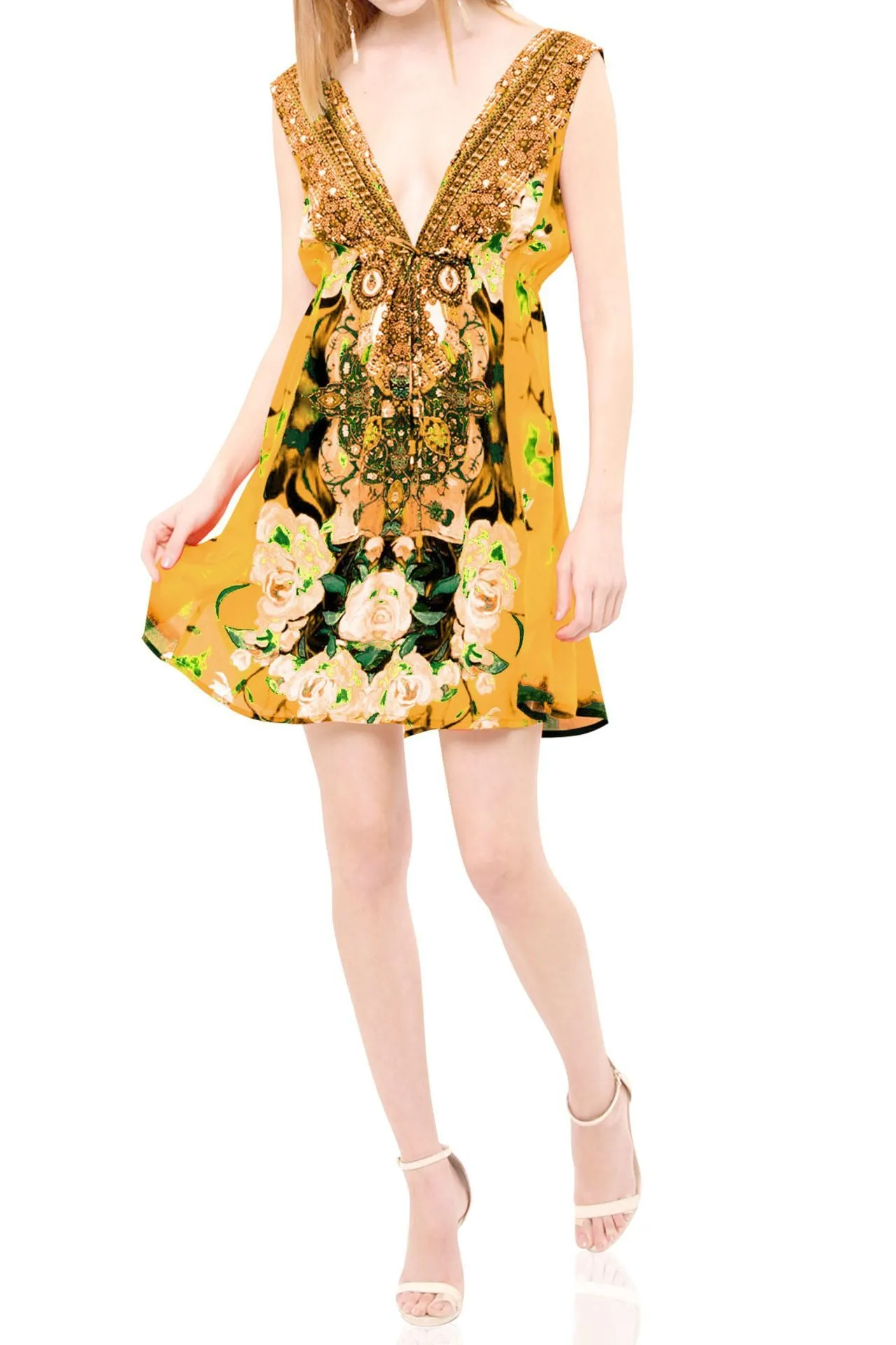 Yellow Short Dress Floral Print