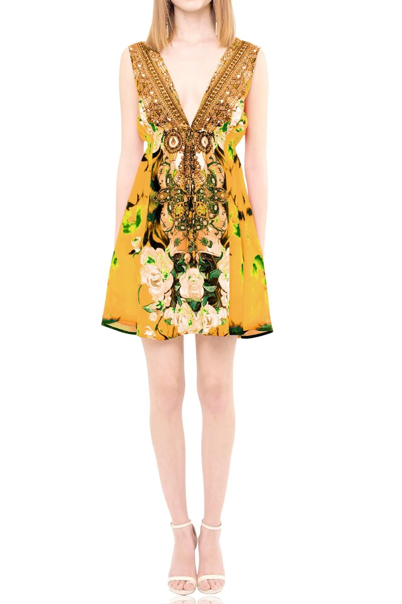 Yellow Short Dress Floral Print