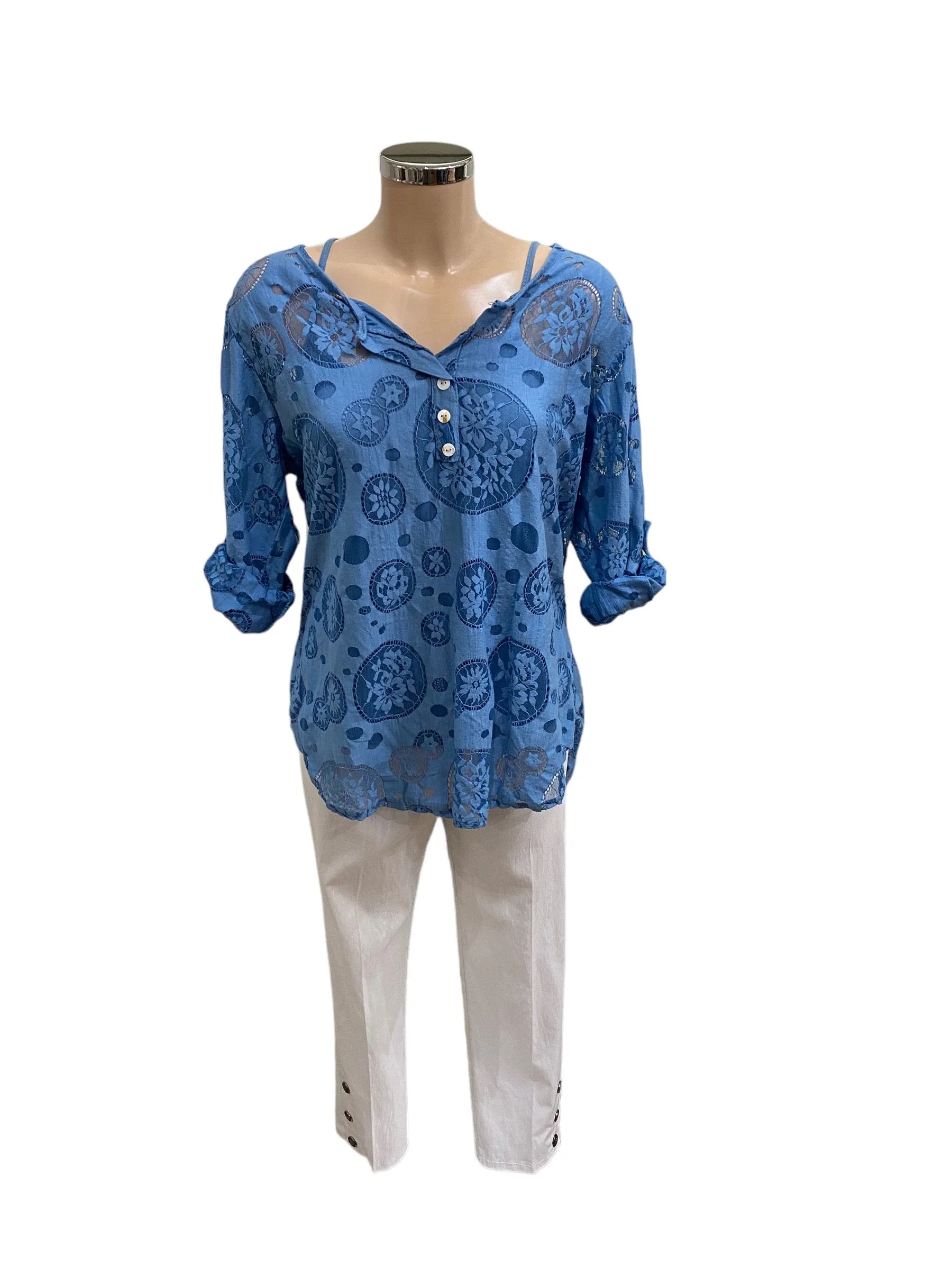 Zelda Cotton Burn Out Design Blouse (3 Colours)