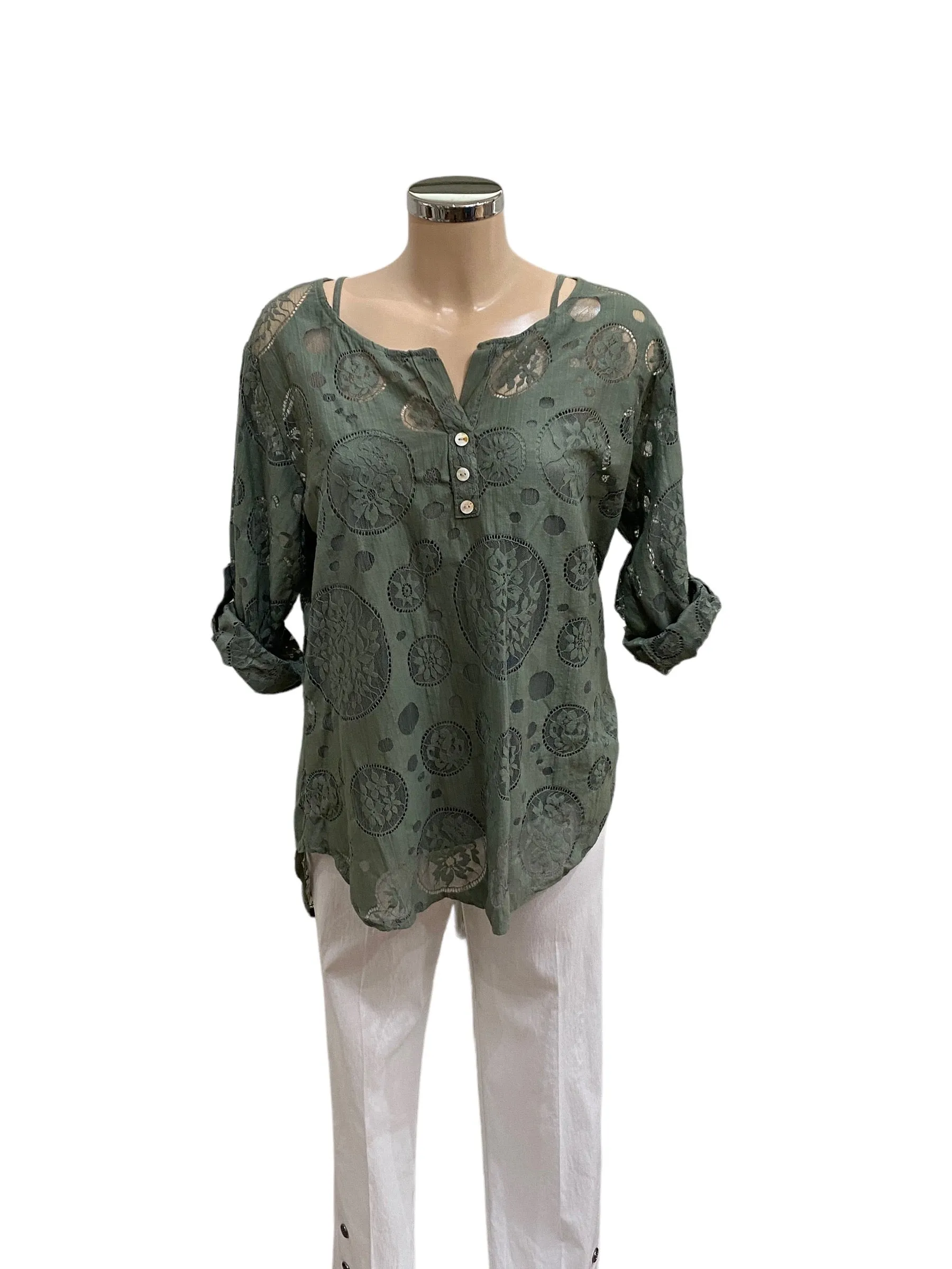 Zelda Cotton Burn Out Design Blouse (3 Colours)
